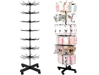 Retail Display Rack, 7 Tier Draaibare Display Stand, Standing Haak Standaard voor Card Sieraden Sleutelhangers Sokken Ketting Postkaart, Winkel Vrijstaand Metaal Verkoopstand (Zwart)