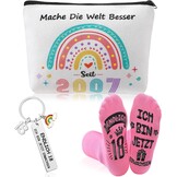 Cadeauset 18e Verjaardag: Make-uptas, Sokken & Sleutelhanger | Wit | 76% Korting