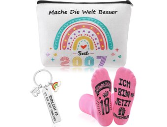 18e verjaardag meisjes geschenken voor 18e verjaardag meisje make-up tas, sokken en sleutelhanger 18e verjaardag cadeau voor dochter zus vriendin, wit, 20*15CM, mode
