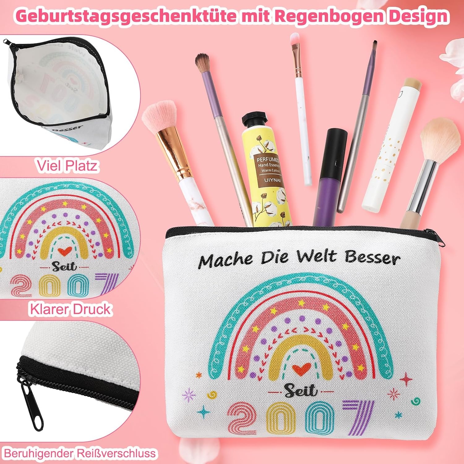 Cadeauset 18e Verjaardag: Make-uptas, Sokken & Sleutelhanger | Wit | 76% Korting