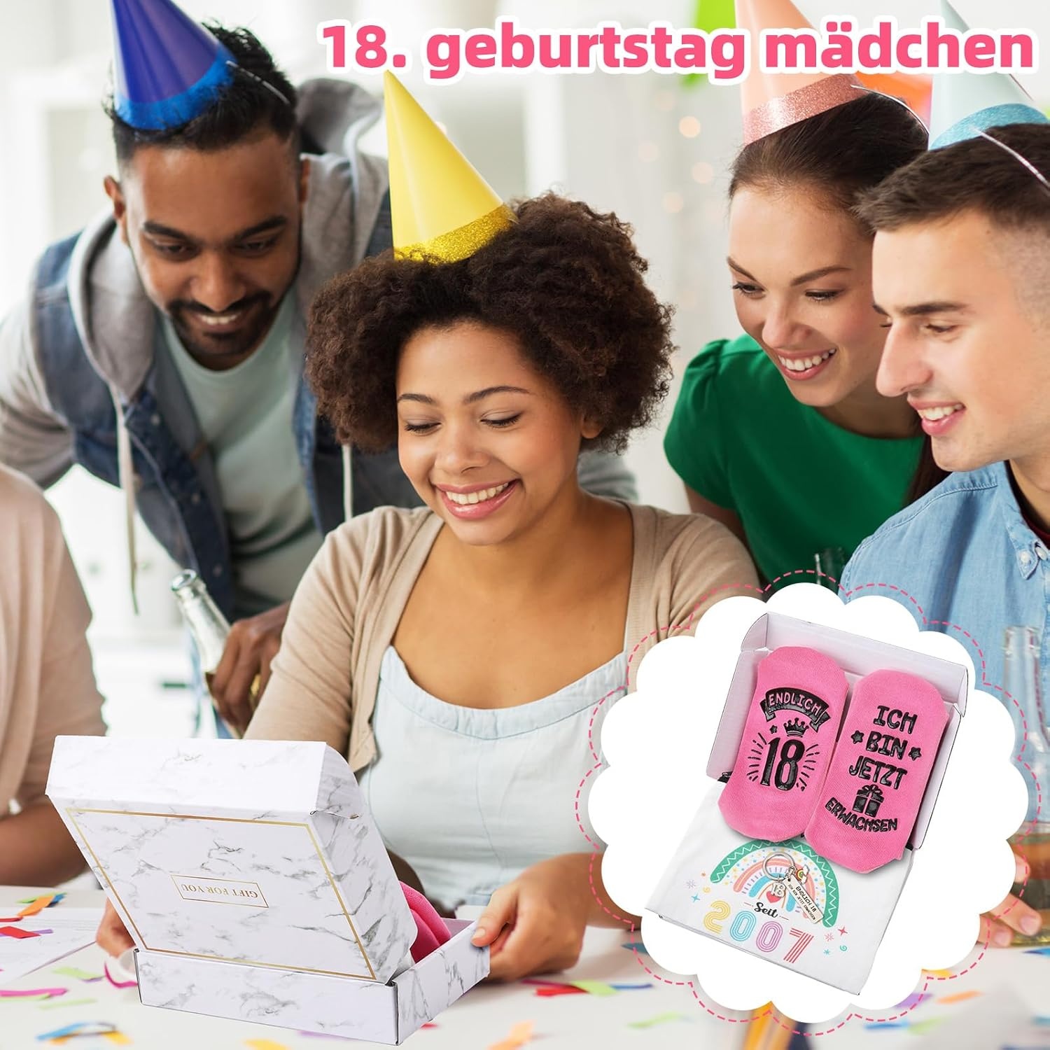 Cadeauset 18e Verjaardag: Make-uptas, Sokken & Sleutelhanger | Wit | 76% Korting