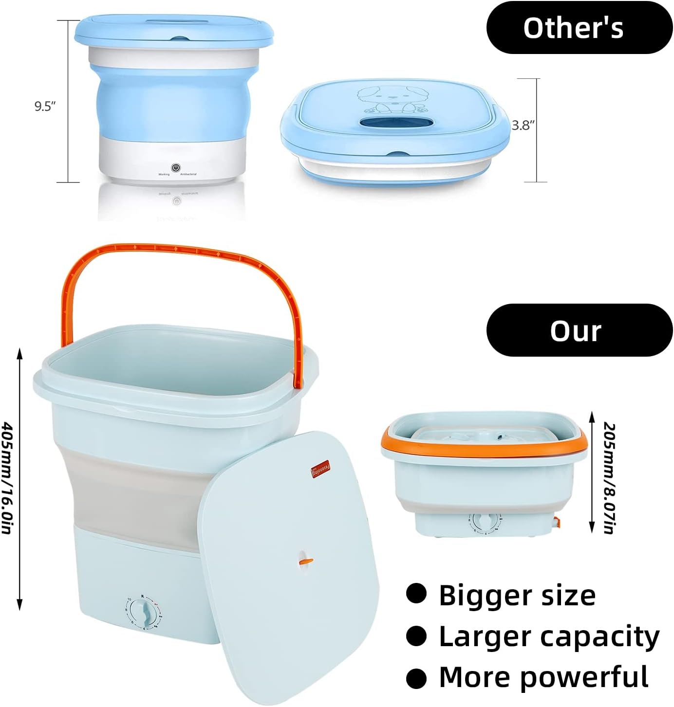 Mini opvouwbare wasmachine met sterilisatie - Draagbaar & Elektrisch voor Reizen, Ondergoed, Sokken, Kinderkleding - Blauw