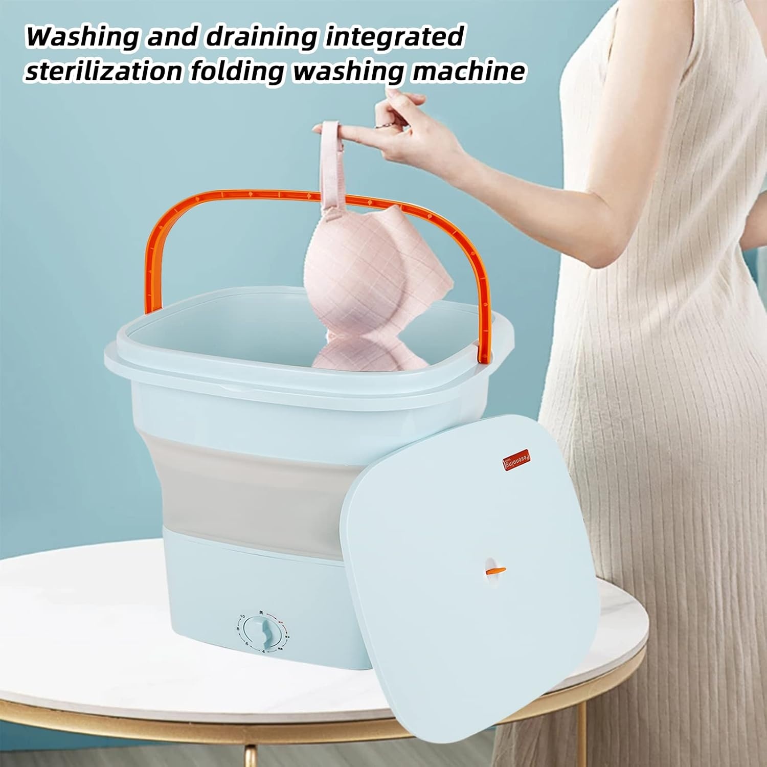 Mini opvouwbare wasmachine met sterilisatie - Draagbaar & Elektrisch voor Reizen, Ondergoed, Sokken, Kinderkleding - Blauw