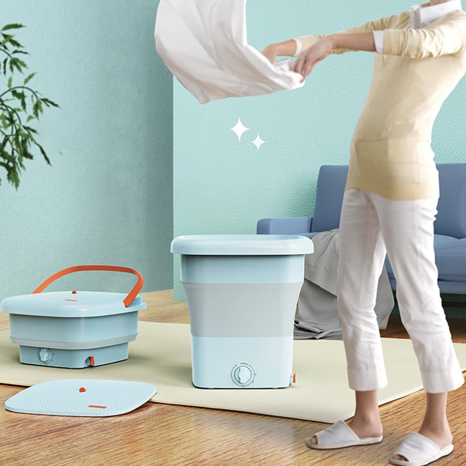 Mini opvouwbare wasmachine met sterilisatie - Draagbaar & Elektrisch voor Reizen, Ondergoed, Sokken, Kinderkleding - Blauw