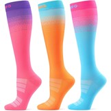 CAMBIVO Compressiekousen 3 Paar - 15-20 mmHg - Blauw/Roze/Oranje - Maat S-M
