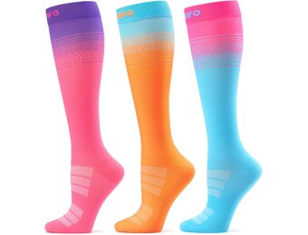 CAMBIVO Compressiekousen 3 Paar - 15-20 mmHg - Blauw/Roze/Oranje - Maat S-M