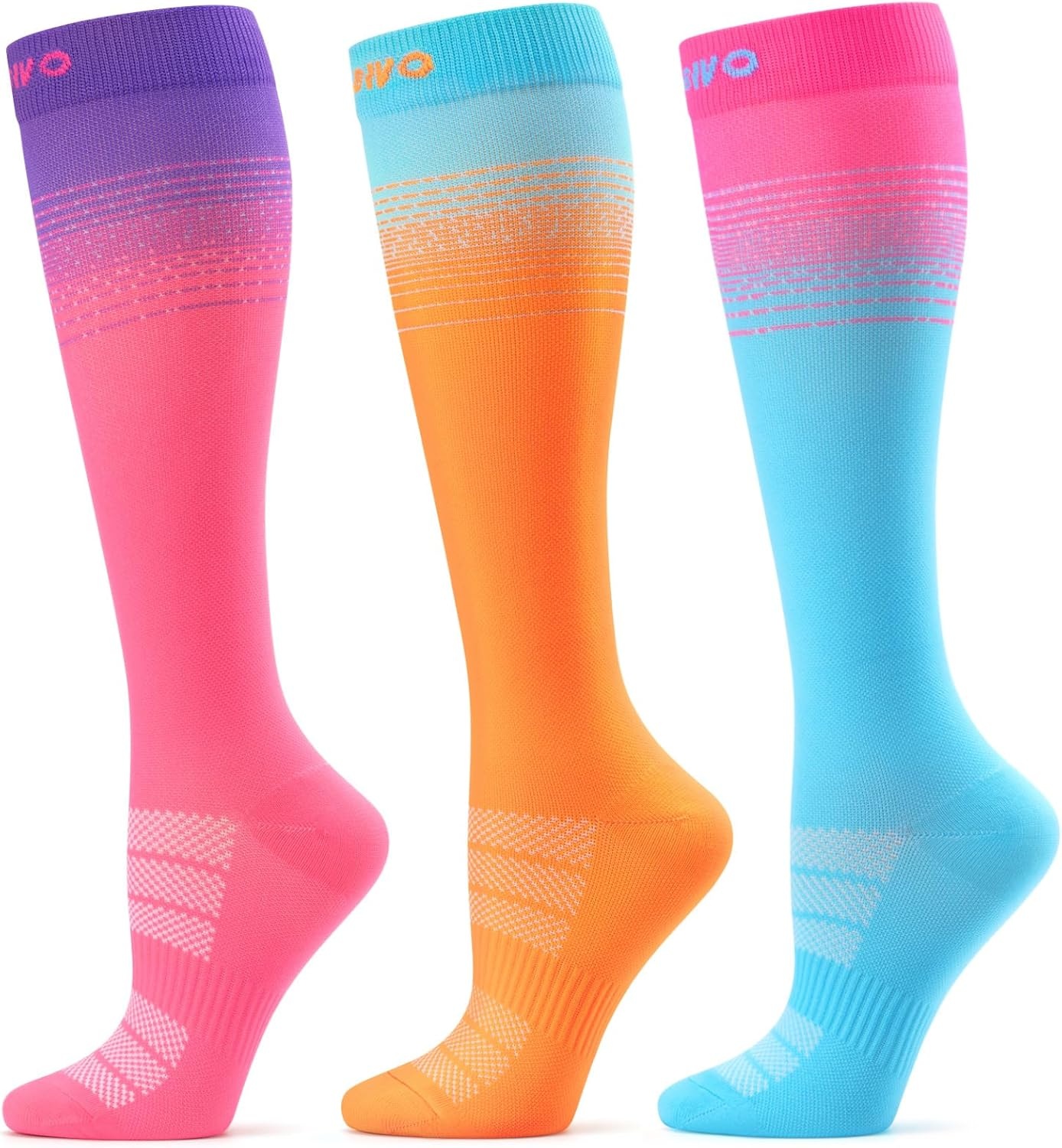 CAMBIVO Compressiekousen 3 Paar - 15-20 mmHg - Blauw/Roze/Oranje - Maat S-M