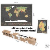 Kras wereldkaart (Duits) + A4 kraskaart uit Duitsland (zwart 84 x 58 cm)