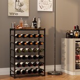 Urban Deco Wijnrek voor 30 flessen, flessenrek staand met houten tafelblad, wijnrek metaal zwart voor keuken, bar, kelder, eetkamer, 59 x 30 x 89 cm