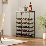 Urban Deco Wijnrek voor 30 flessen, flessenrek staand met houten tafelblad, wijnrek metaal zwart voor keuken, bar, kelder, eetkamer, 59 x 30 x 89 cm