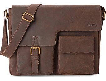 LEABAGS Lederen aktetas voor heren en dames, echt leer, laptoptas tot 13 inch, schoudertas met schouderriem, messenger bag, werktas, lerarentas, beige, Eén maat, Boheems, gedeconstrueerd,