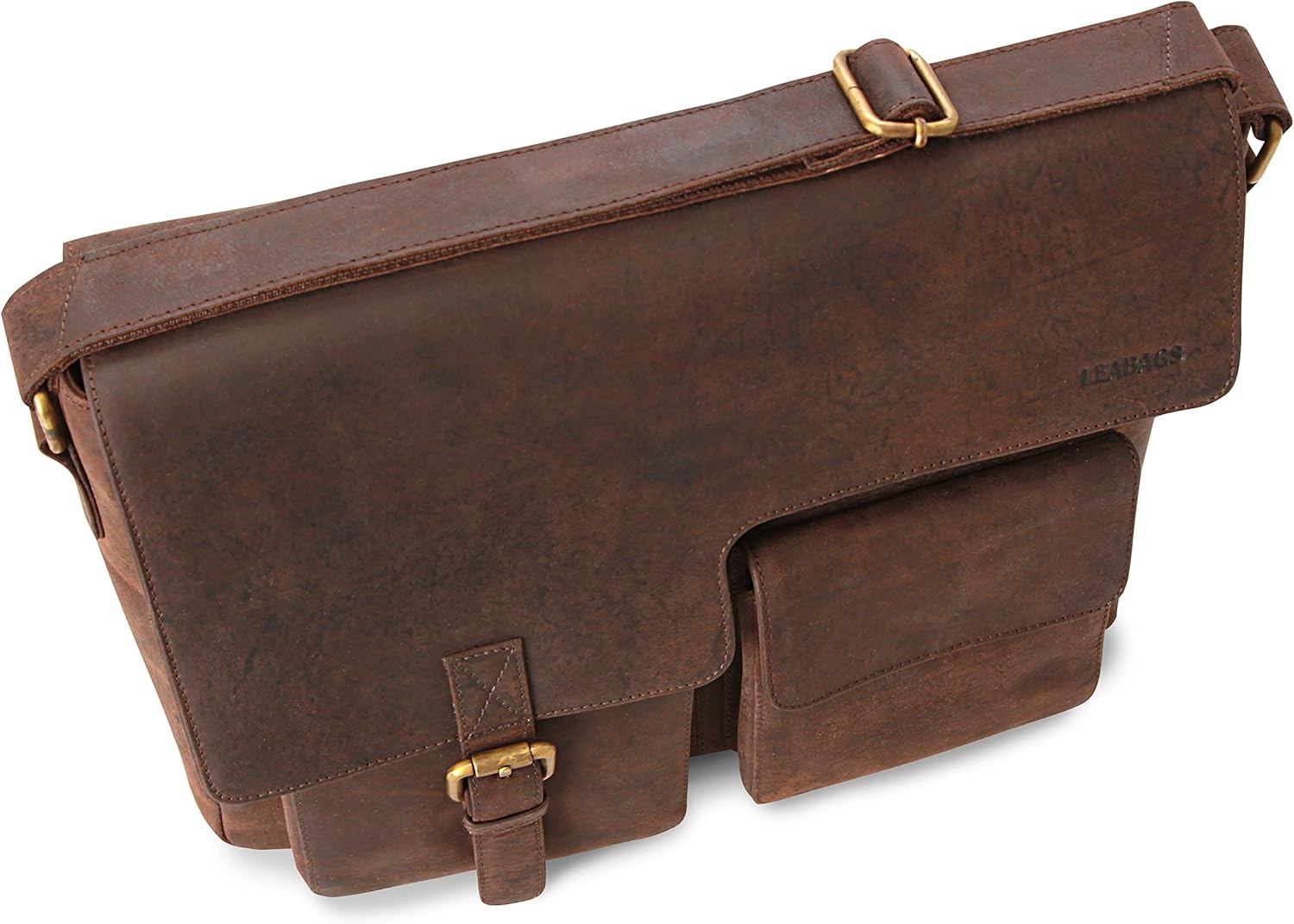 LEABAGS Lederen aktetas voor heren en dames, echt leer, laptoptas tot 13 inch, schoudertas met schouderriem, messenger bag, werktas, lerarentas, beige, Eén maat, Boheems, gedeconstrueerd,