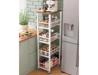 Ornestia Metalen Opslagwagen met 5 etages, wit, 30.5 x 39 x 107.2 cm