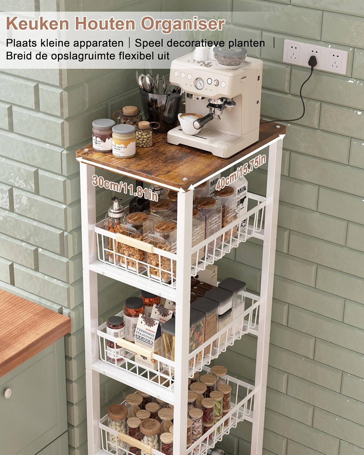 Ornestia Metalen Opslagwagen met 5 etages, wit, 30.5 x 39 x 107.2 cm