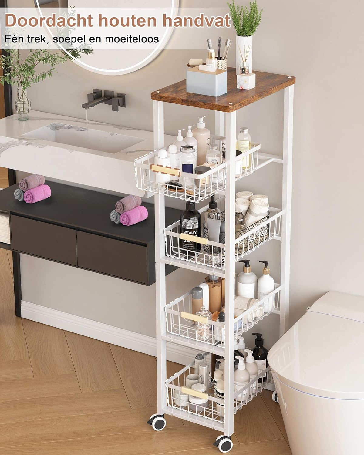 Ornestia Metalen Opslagwagen met 5 etages, wit, 30.5 x 39 x 107.2 cm
