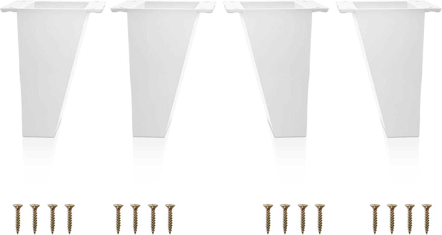 Set van 4 witte meubelpoten - Schuine meubelpoten - Hoogte 120 mm - Materiaal: ABS kunststof - Scandinavisch design - Inclusief schroeven (4 stuks)