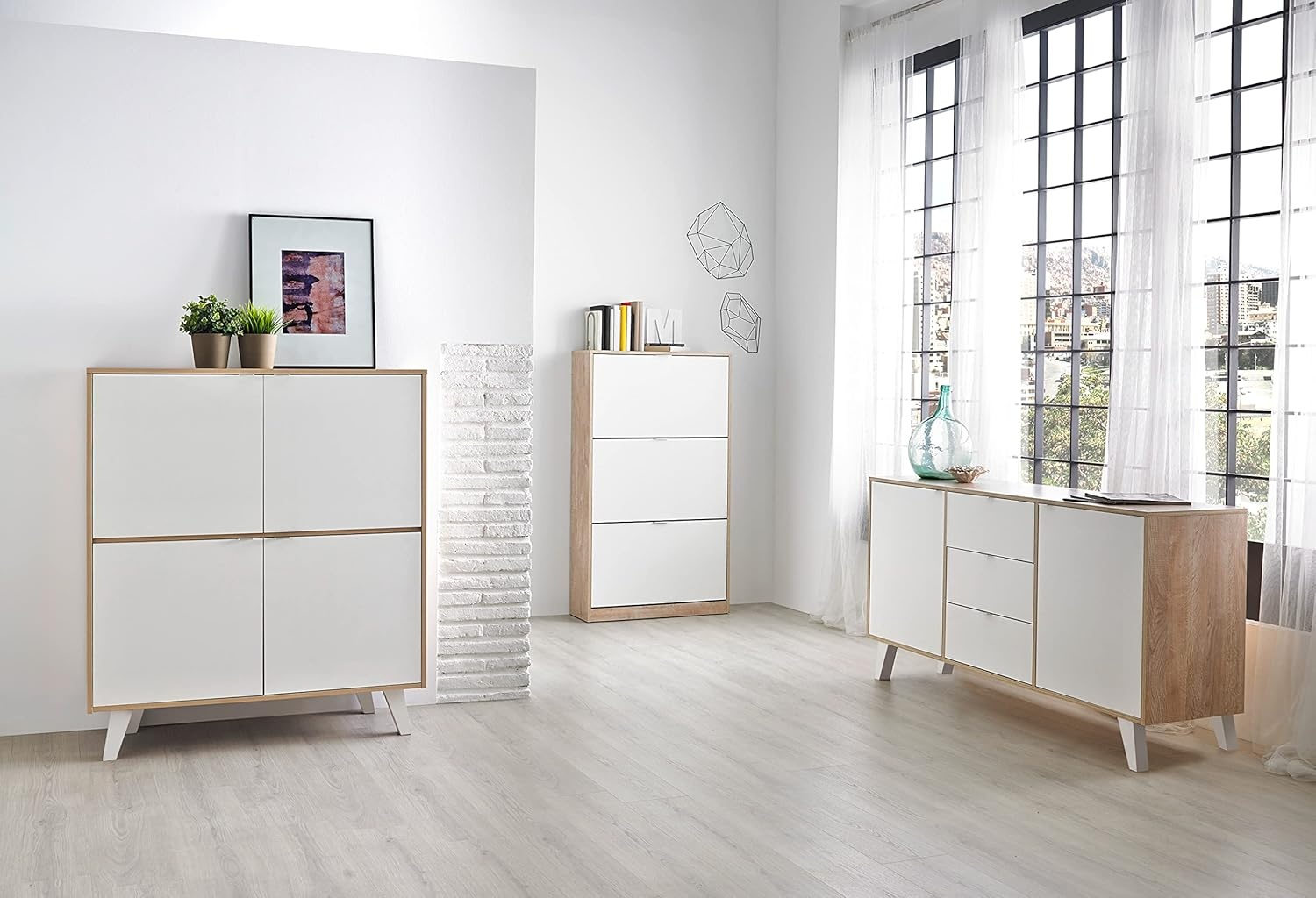 Set van 4 witte meubelpoten - Schuine meubelpoten - Hoogte 120 mm - Materiaal: ABS kunststof - Scandinavisch design - Inclusief schroeven (4 stuks)