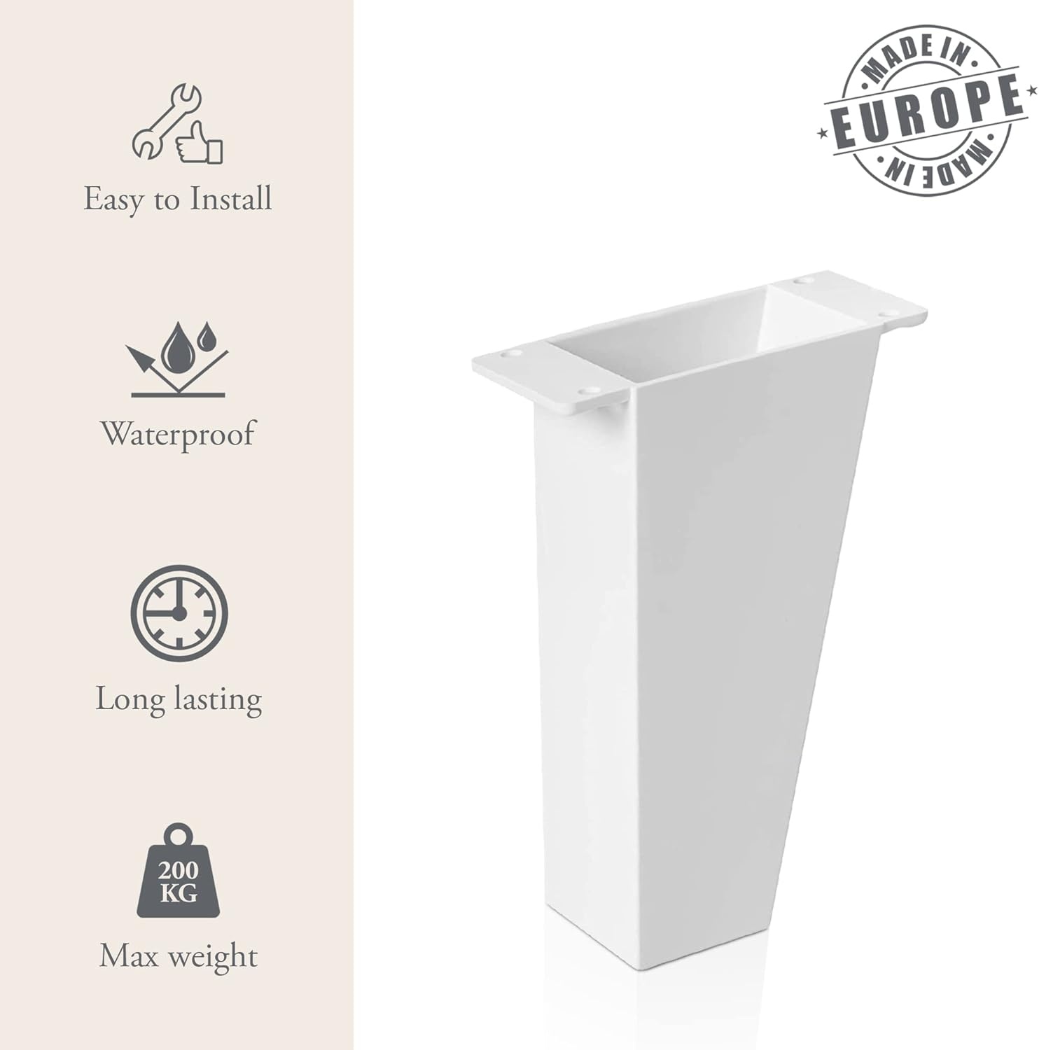 Set van 4 witte meubelpoten - Schuine meubelpoten - Hoogte 120 mm - Materiaal: ABS kunststof - Scandinavisch design - Inclusief schroeven (4 stuks)