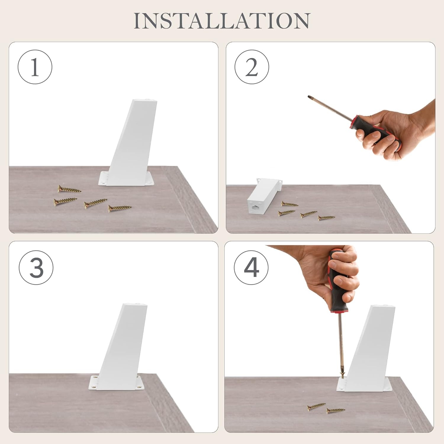 Set van 4 witte meubelpoten - Schuine meubelpoten - Hoogte 120 mm - Materiaal: ABS kunststof - Scandinavisch design - Inclusief schroeven (4 stuks)