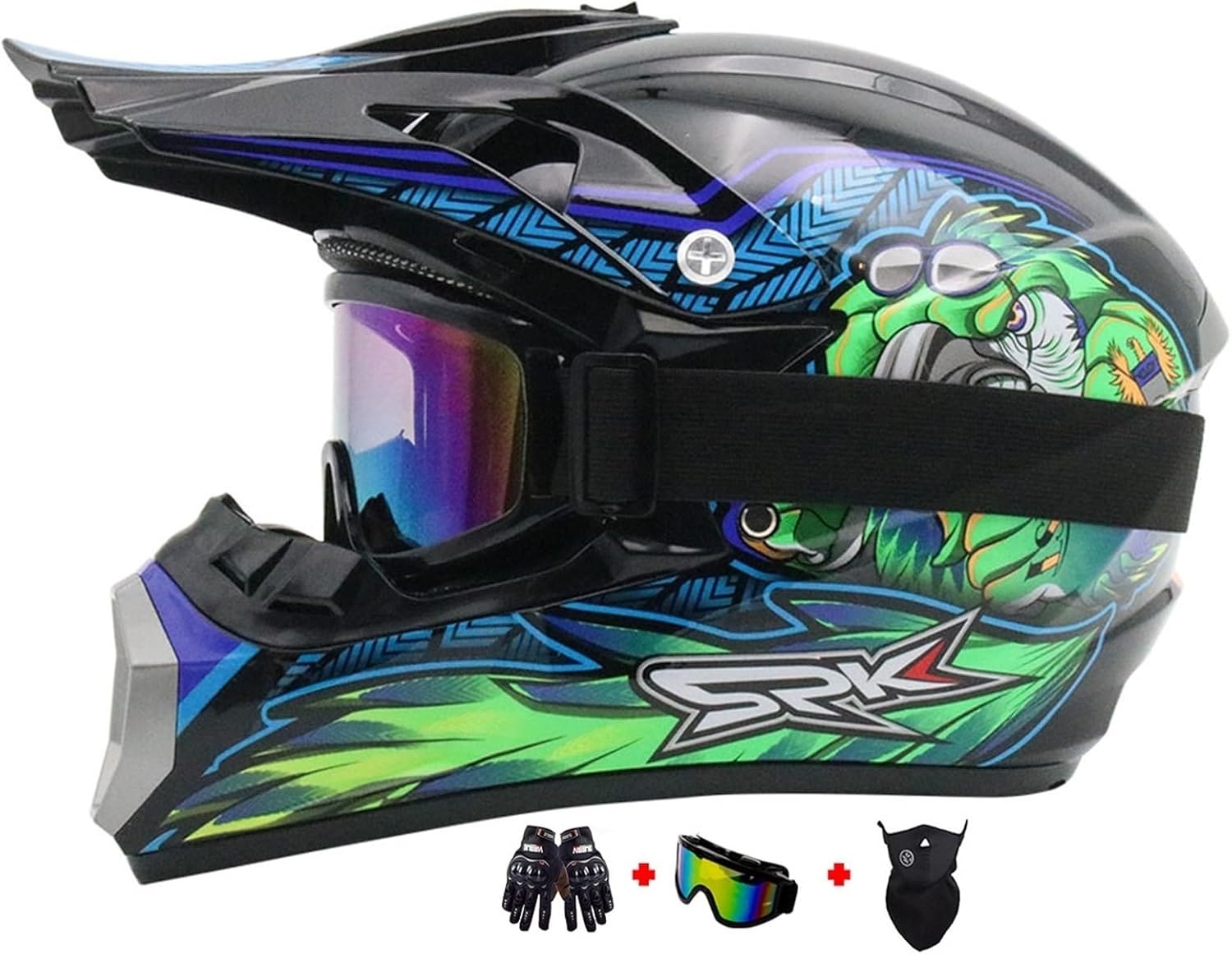 Motocross Fullface MTB-helm voor kinderen, met handschoenen, masker bril, downhill motorhelm kinderen, helmset heren ATV motorhelm, MX Enduro, MTB-helm, motorhelm, downhill helm