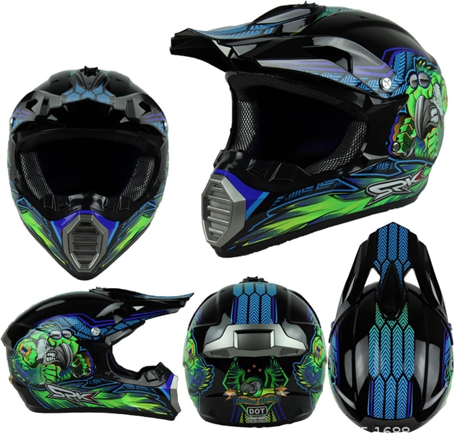 Motocross Fullface MTB-helm voor kinderen, met handschoenen, masker bril, downhill motorhelm kinderen, helmset heren ATV motorhelm, MX Enduro, MTB-helm, motorhelm, downhill helm