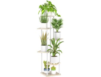 LyTaispuly 6 etages, houten metalen plantenstandaard, binnen en buiten, hoek van 115 cm, bloemenrek, plantenrek voor meerdere planten, bloemenstandaard, plantentrap, outdoor, balkon, tuin, woonkamer