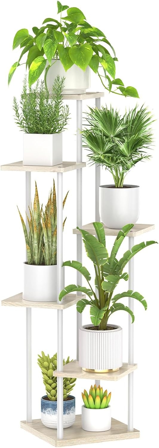 LyTaispuly 6 etages, houten metalen plantenstandaard, binnen en buiten, hoek van 115 cm, bloemenrek, plantenrek voor meerdere planten, bloemenstandaard, plantentrap, outdoor, balkon, tuin, woonkamer