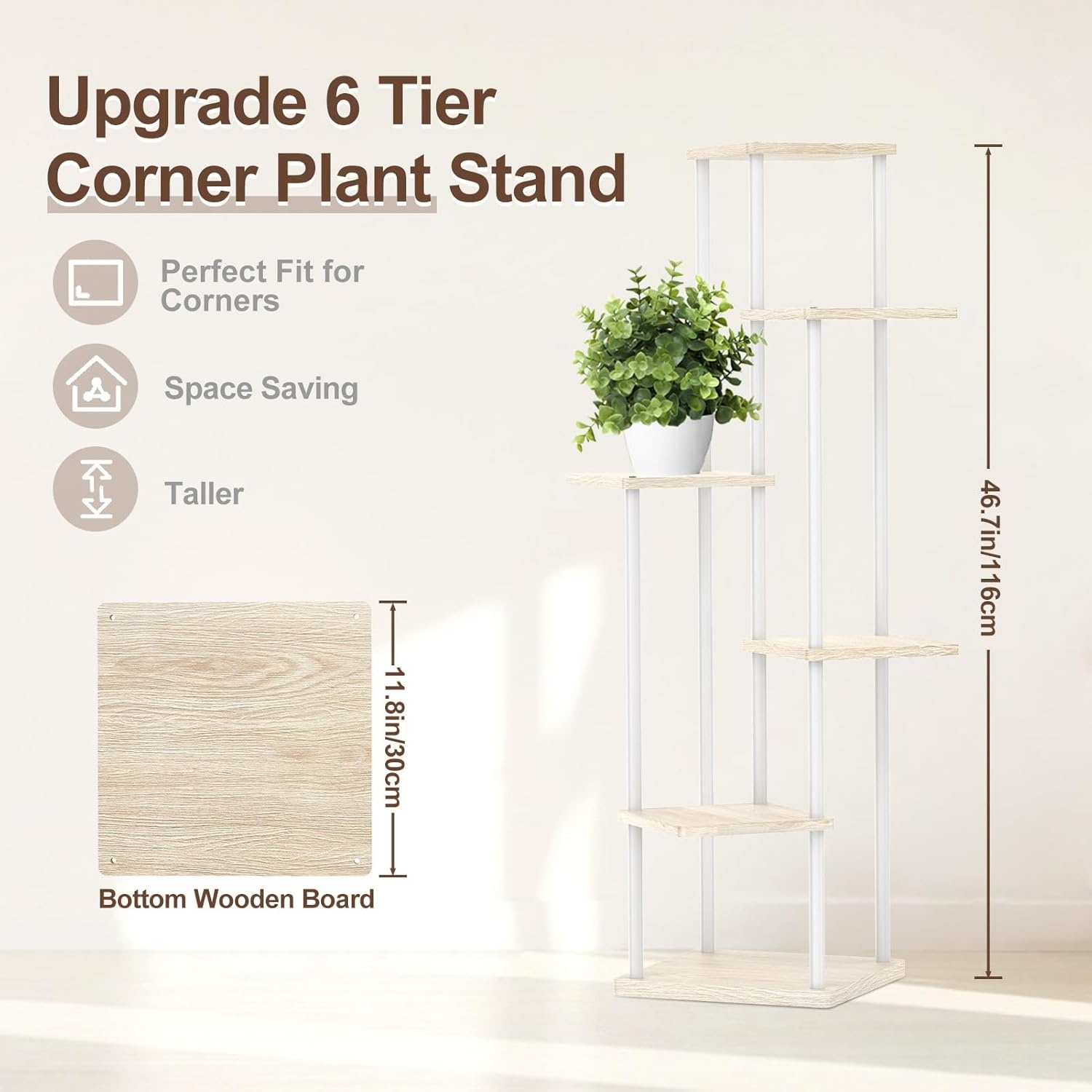 LyTaispuly 6 etages, houten metalen plantenstandaard, binnen en buiten, hoek van 115 cm, bloemenrek, plantenrek voor meerdere planten, bloemenstandaard, plantentrap, outdoor, balkon, tuin, woonkamer