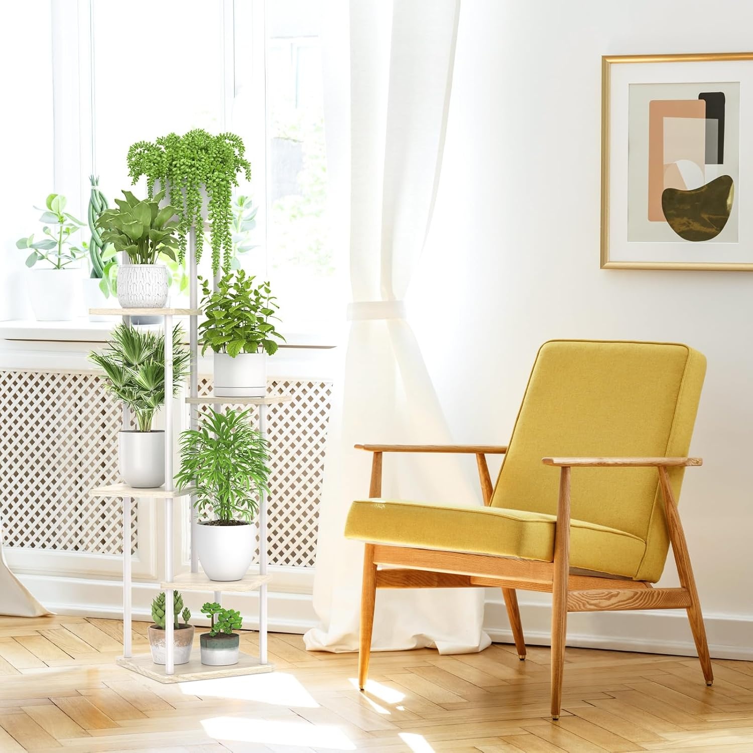 LyTaispuly 6 etages, houten metalen plantenstandaard, binnen en buiten, hoek van 115 cm, bloemenrek, plantenrek voor meerdere planten, bloemenstandaard, plantentrap, outdoor, balkon, tuin, woonkamer