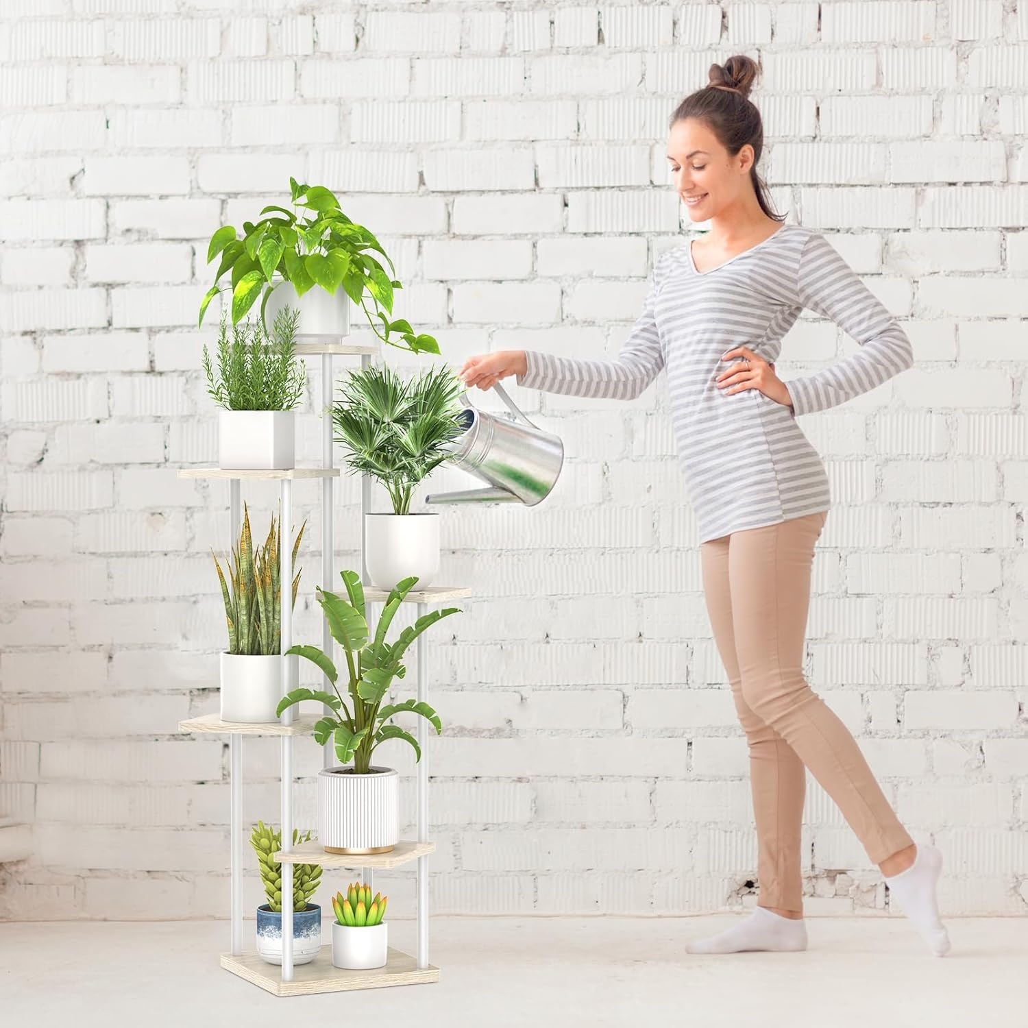 LyTaispuly 6 etages, houten metalen plantenstandaard, binnen en buiten, hoek van 115 cm, bloemenrek, plantenrek voor meerdere planten, bloemenstandaard, plantentrap, outdoor, balkon, tuin, woonkamer