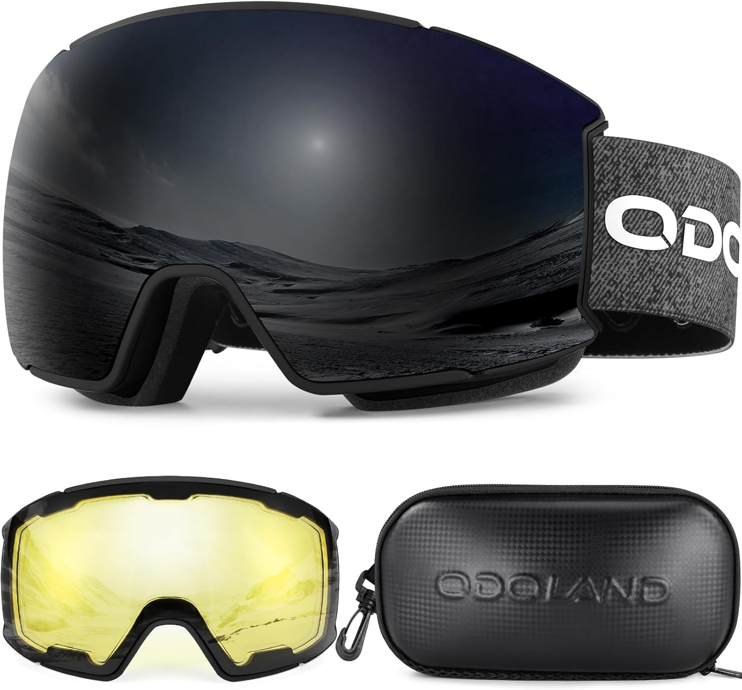 Odoland Set Skibrillen met Verwisselbare Lenzen, Verwisselbare Magnetische Anticondenslenzen en UV-bescherming, Skibril voor Volwassenen en Tieners