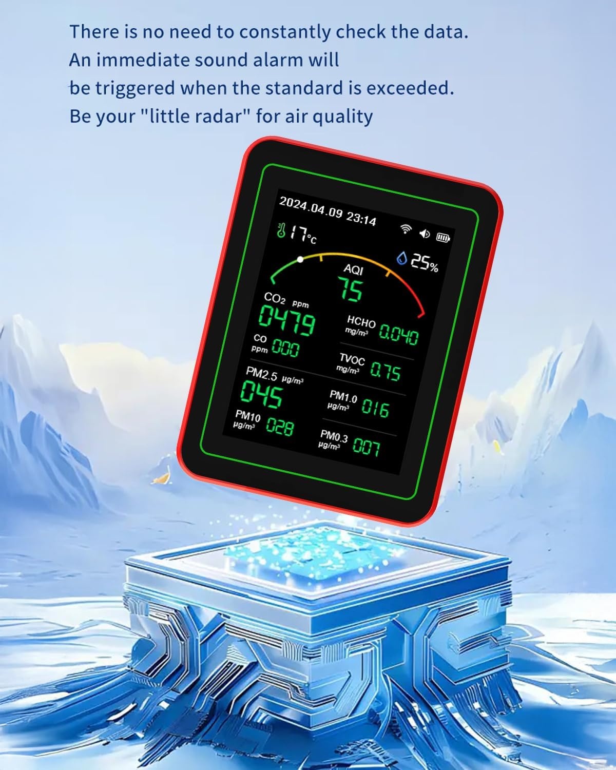 WiFi 15-in-1 luchtkwaliteitsmonitor Smartphone APP - Dual Chip - Sensoren detecteren CO2, PM2.5/PM10, HCHO, TVOC | Realtime AQI-waarschuwingen en aangepaste drempels | voor thuis, auto, kantoor