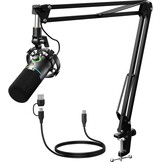MAONO RGB Podcastmicrofoon met boomarm, software, mute-knop en gain control voor PC, streaming, opname en PS4/5, Mac mixer, PD200XS Zwart