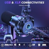 MAONO RGB Podcastmicrofoon met boomarm, software, mute-knop en gain control voor PC, streaming, opname en PS4/5, Mac mixer, PD200XS Zwart