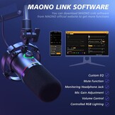 MAONO RGB Podcastmicrofoon met boomarm, software, mute-knop en gain control voor PC, streaming, opname en PS4/5, Mac mixer, PD200XS Zwart