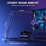 MAONO RGB Podcastmicrofoon met boomarm, software, mute-knop en gain control voor PC, streaming, opname en PS4/5, Mac mixer, PD200XS Zwart