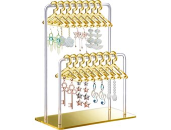NiHome Acryl oorbelhouder met uniek tweetraps design, schattige miniatuur kleerhangers met ruime opbergruimte voor 48 paar, spiegeldisplay voor thuis wastafel en detailhandel