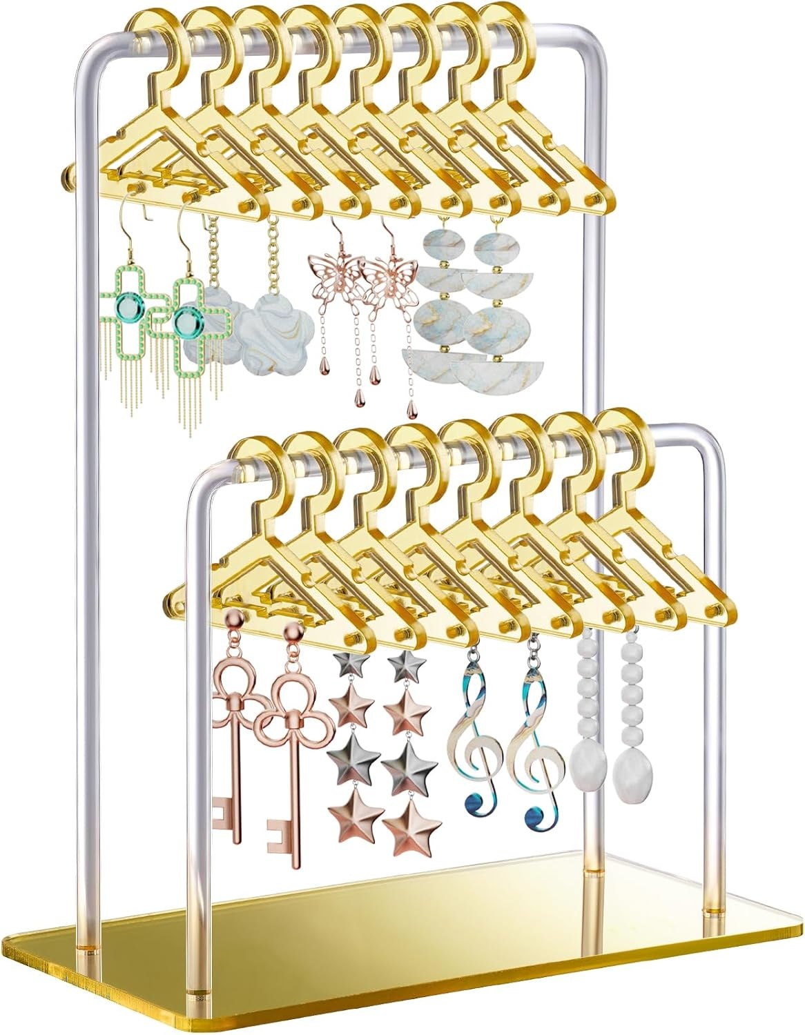 NiHome Acryl oorbelhouder met uniek tweetraps design, schattige miniatuur kleerhangers met ruime opbergruimte voor 48 paar, spiegeldisplay voor thuis wastafel en detailhandel