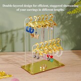 NiHome Acryl oorbelhouder met uniek tweetraps design, schattige miniatuur kleerhangers met ruime opbergruimte voor 48 paar, spiegeldisplay voor thuis wastafel en detailhandel