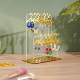 NiHome Acryl oorbelhouder met uniek tweetraps design, schattige miniatuur kleerhangers met ruime opbergruimte voor 48 paar, spiegeldisplay voor thuis wastafel en detailhandel