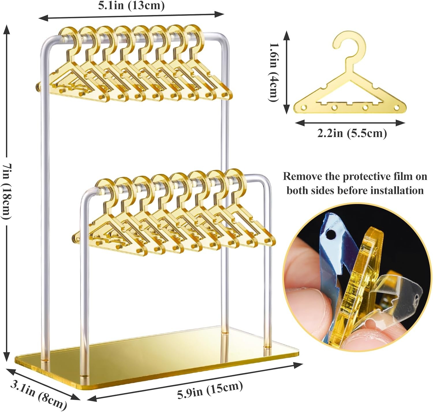 NiHome Acryl oorbelhouder met uniek tweetraps design, schattige miniatuur kleerhangers met ruime opbergruimte voor 48 paar, spiegeldisplay voor thuis wastafel en detailhandel