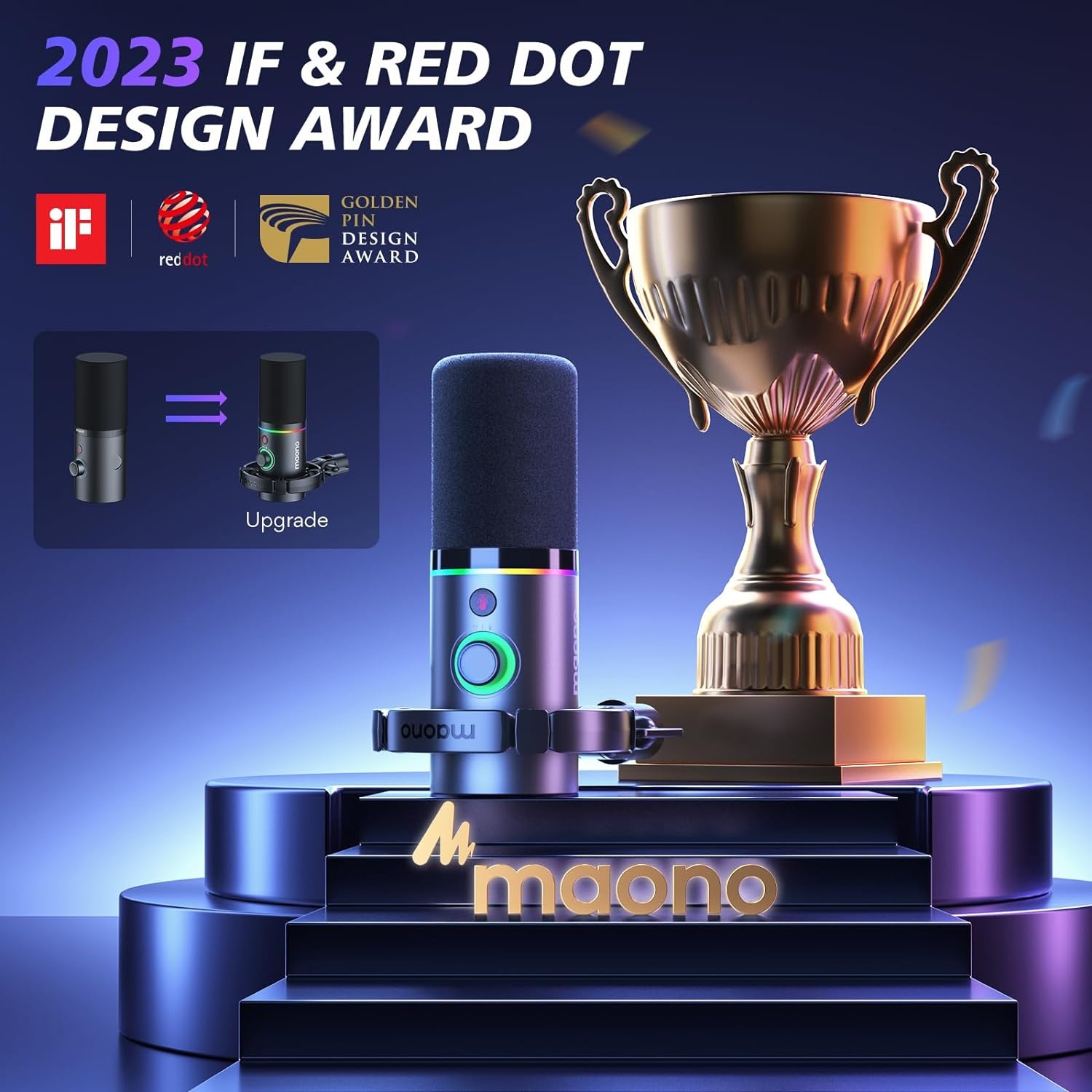 MAONO RGB Podcastmicrofoon met boomarm, software, mute-knop en gain control voor PC, streaming, opname en PS4/5, Mac mixer, PD200XS Zwart