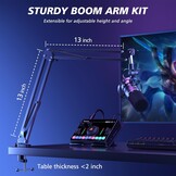 MAONO RGB Podcastmicrofoon met boomarm, software, mute-knop en gain control voor PC, streaming, opname en PS4/5, Mac mixer, PD200XS Zwart