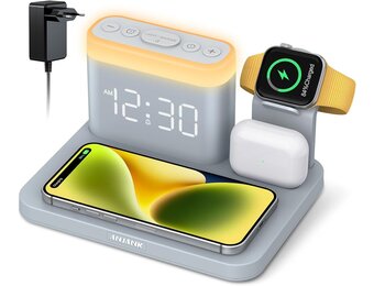 5-in-1 Laadstation met Alarmklok en Nachtlamp voor Apple Watch & iPhone