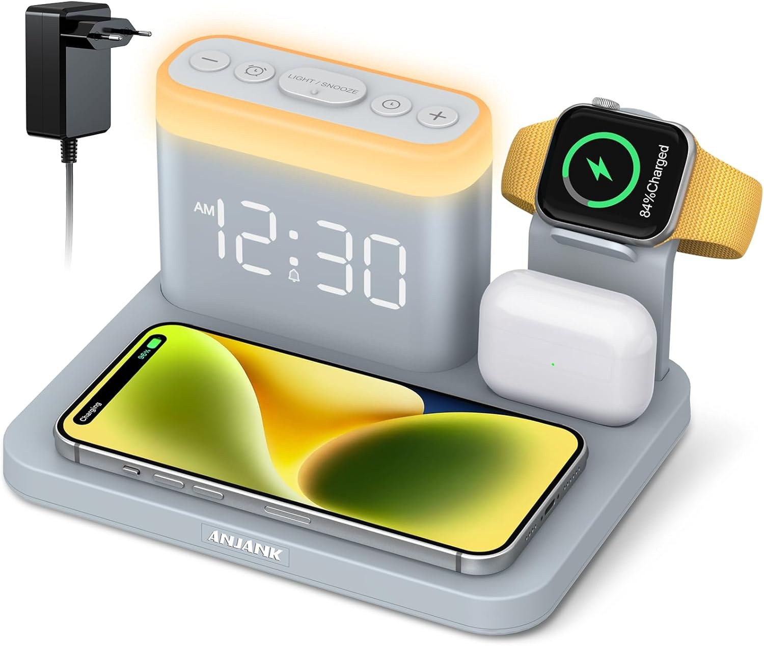 5-in-1 Laadstation met Alarmklok en Nachtlamp voor Apple Watch & iPhone