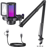 MAONO DGM20S Zwarte USB Condensator Gaming Microfoon met Mute, Gain en RGB Verlichting