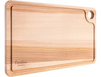 Creative Home Grote Houten Snijplank voor Vlees | 42 x 24,5 x 1,5 cm (+/- 1 cm) | Snijplank met Sapgroef en Handvat | Natuurlijk Beukenhout | Omkeerbaar | Ideaal voor Elk Huis en Keuken