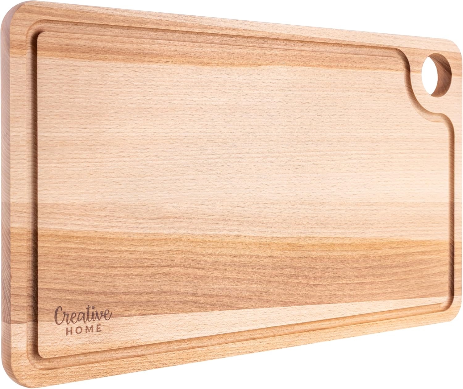 Creative Home Grote Houten Snijplank voor Vlees | 42 x 24,5 x 1,5 cm (+/- 1 cm) | Snijplank met Sapgroef en Handvat | Natuurlijk Beukenhout | Omkeerbaar | Ideaal voor Elk Huis en Keuken