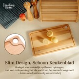 Creative Home Grote Houten Snijplank voor Vlees | 42 x 24,5 x 1,5 cm (+/- 1 cm) | Snijplank met Sapgroef en Handvat | Natuurlijk Beukenhout | Omkeerbaar | Ideaal voor Elk Huis en Keuken