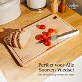 Creative Home Grote Houten Snijplank voor Vlees | 42 x 24,5 x 1,5 cm (+/- 1 cm) | Snijplank met Sapgroef en Handvat | Natuurlijk Beukenhout | Omkeerbaar | Ideaal voor Elk Huis en Keuken